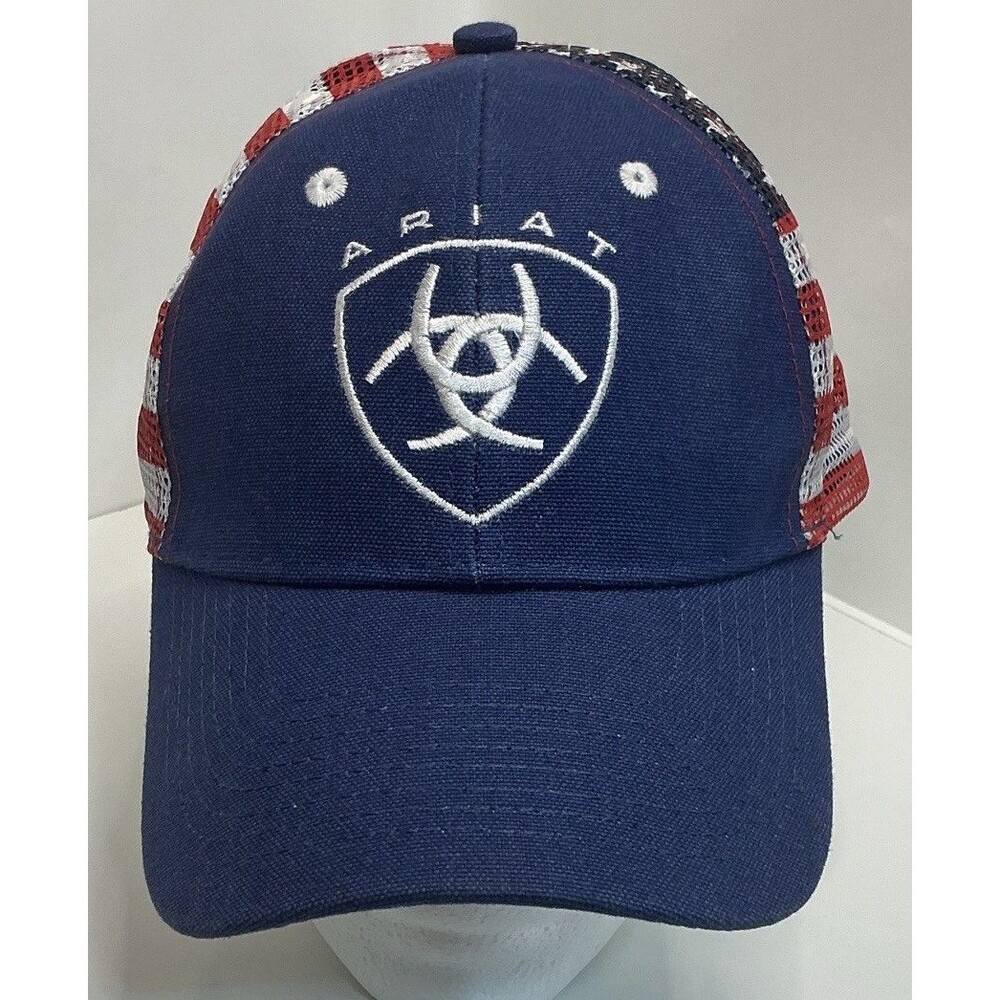 Ariat Men’s Trucker Hat Navy Red White American Flag Mesh Snapback Cap